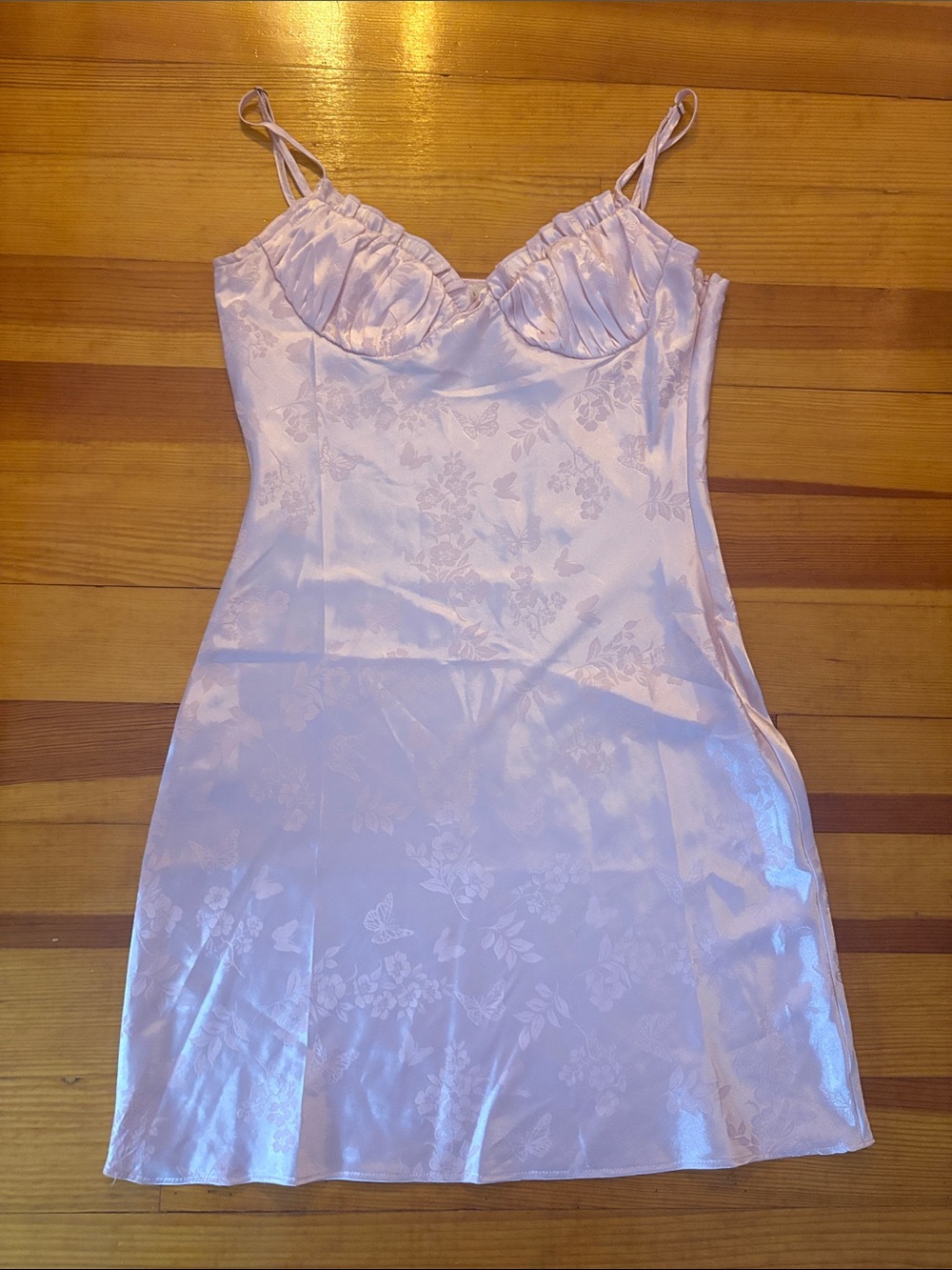 PacSun Pale Pink Satin Floral Slip Dress